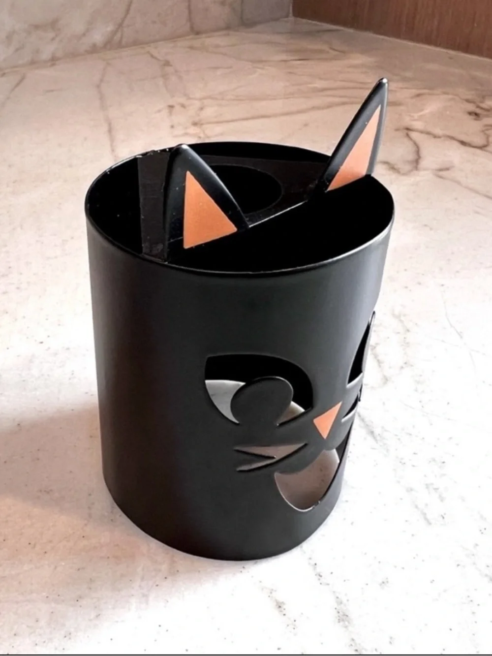 Black Cat Metal Teal Light Candle Holders Set of 3 Halloween Luminaries Decor